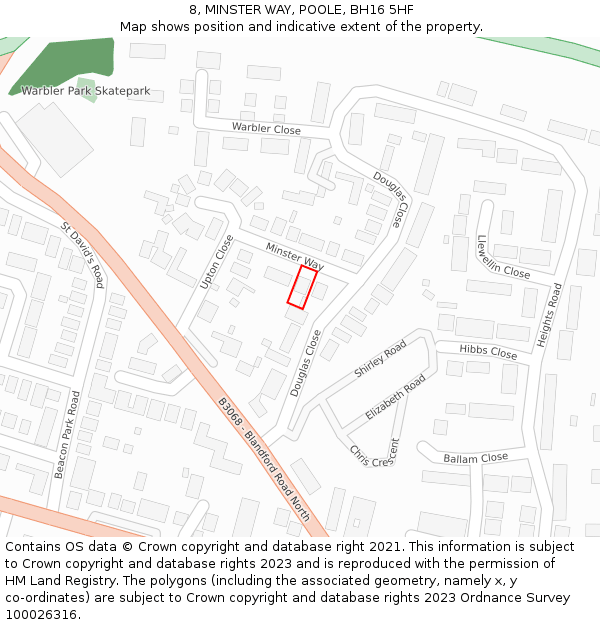 8, MINSTER WAY, POOLE, BH16 5HF: Location map and indicative extent of plot