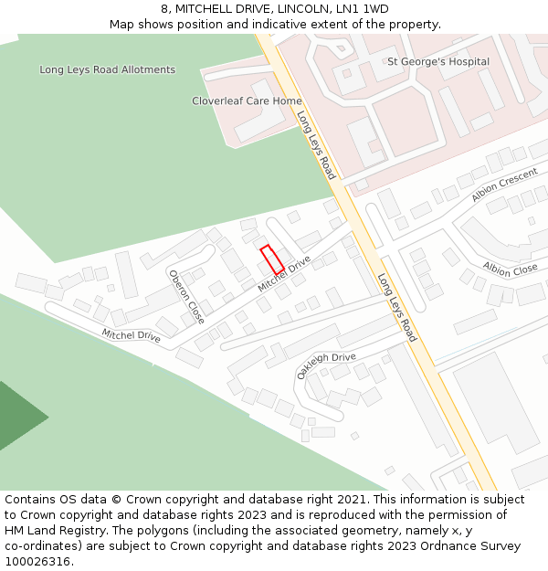 8, MITCHELL DRIVE, LINCOLN, LN1 1WD: Location map and indicative extent of plot