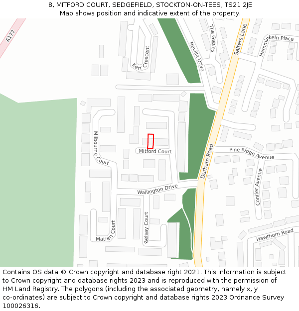 8, MITFORD COURT, SEDGEFIELD, STOCKTON-ON-TEES, TS21 2JE: Location map and indicative extent of plot