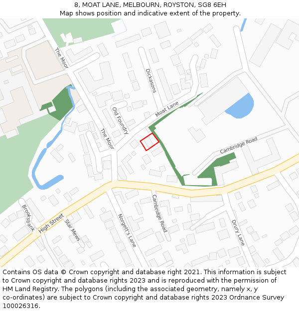 8, MOAT LANE, MELBOURN, ROYSTON, SG8 6EH: Location map and indicative extent of plot