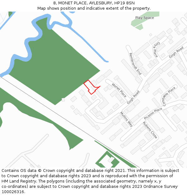 8, MONET PLACE, AYLESBURY, HP19 8SN: Location map and indicative extent of plot