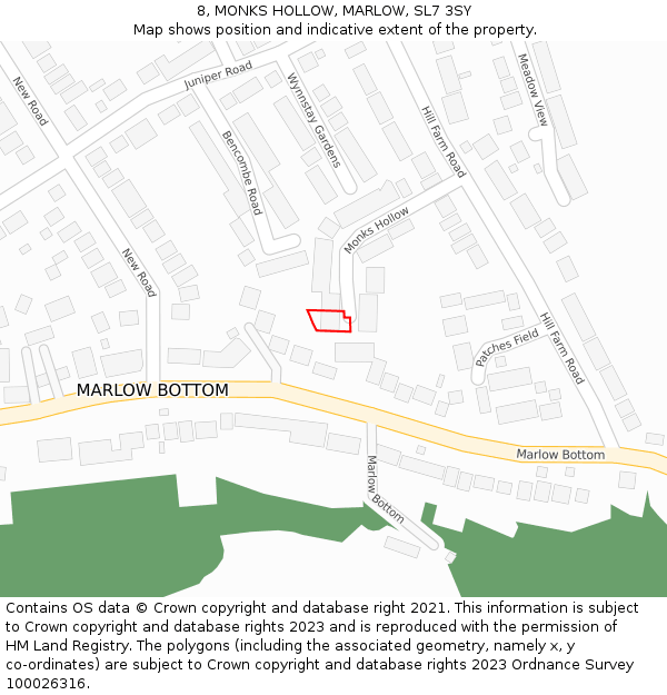 8, MONKS HOLLOW, MARLOW, SL7 3SY: Location map and indicative extent of plot