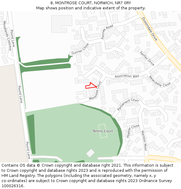 8, MONTROSE COURT, NORWICH, NR7 0RY: Location map and indicative extent of plot