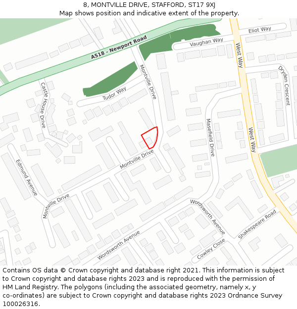 8, MONTVILLE DRIVE, STAFFORD, ST17 9XJ: Location map and indicative extent of plot