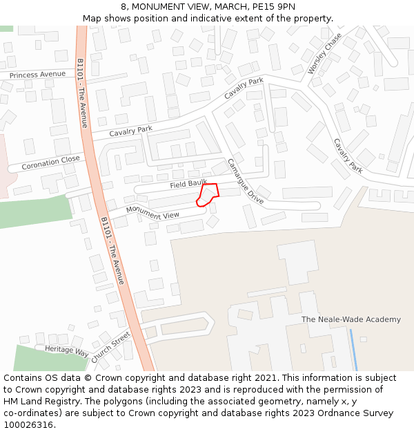 8, MONUMENT VIEW, MARCH, PE15 9PN: Location map and indicative extent of plot