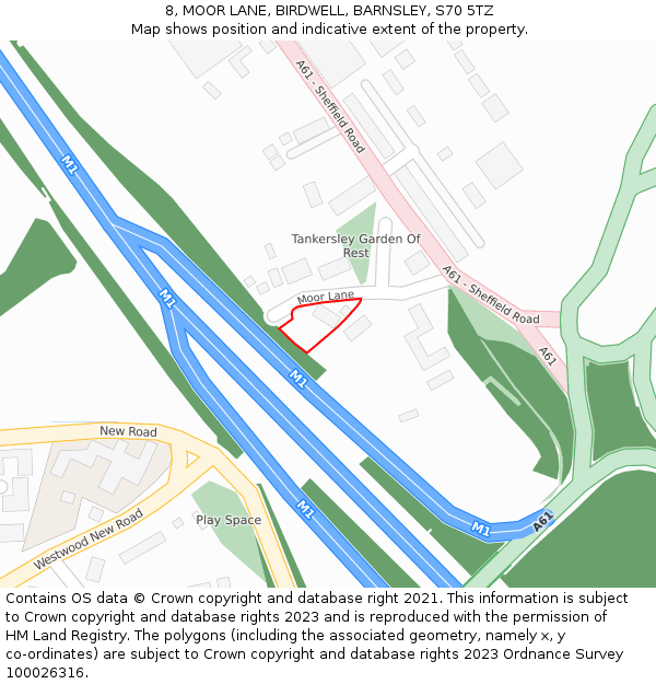 8, MOOR LANE, BIRDWELL, BARNSLEY, S70 5TZ: Location map and indicative extent of plot