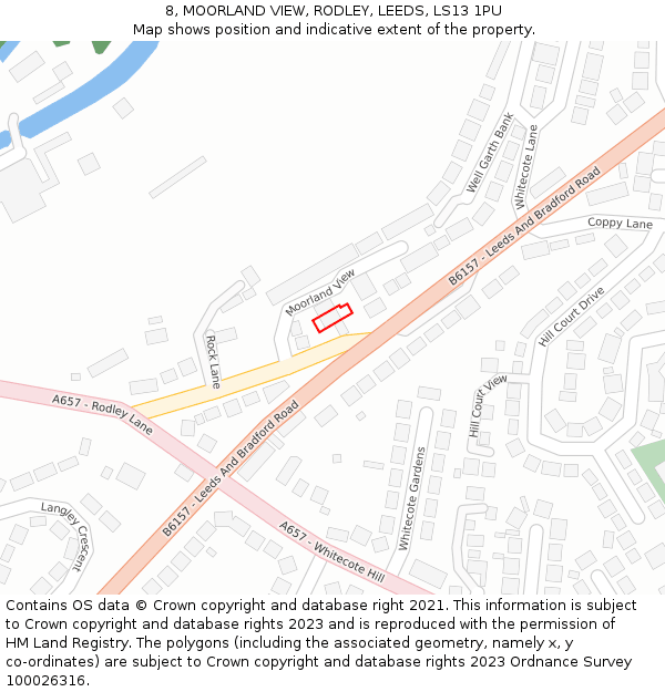 8, MOORLAND VIEW, RODLEY, LEEDS, LS13 1PU: Location map and indicative extent of plot