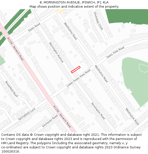 8, MORNINGTON AVENUE, IPSWICH, IP1 4LA: Location map and indicative extent of plot