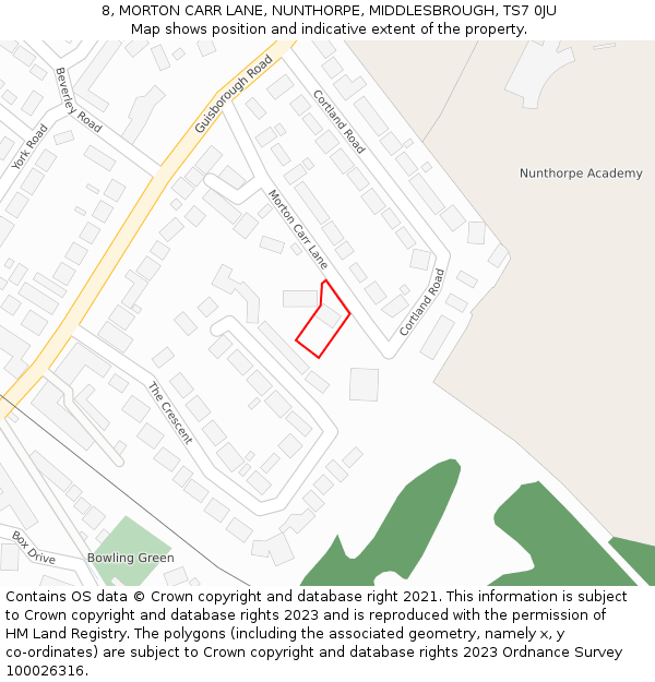 8, MORTON CARR LANE, NUNTHORPE, MIDDLESBROUGH, TS7 0JU: Location map and indicative extent of plot