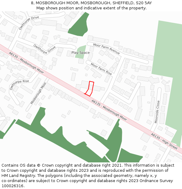 8, MOSBOROUGH MOOR, MOSBOROUGH, SHEFFIELD, S20 5AY: Location map and indicative extent of plot