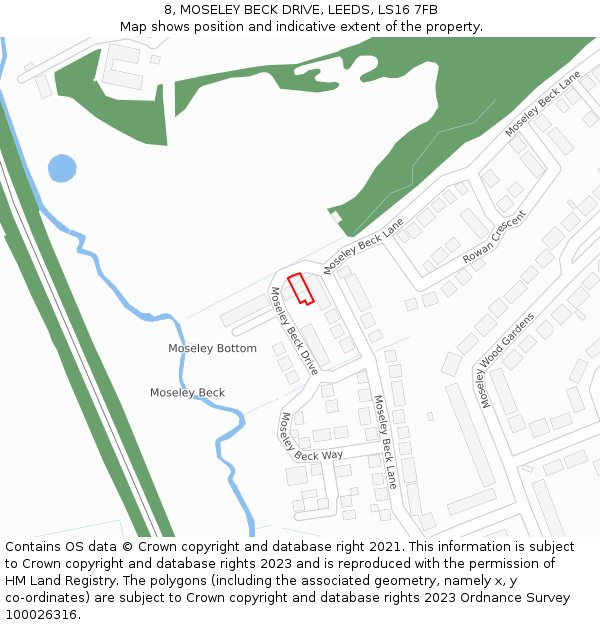 8, MOSELEY BECK DRIVE, LEEDS, LS16 7FB: Location map and indicative extent of plot