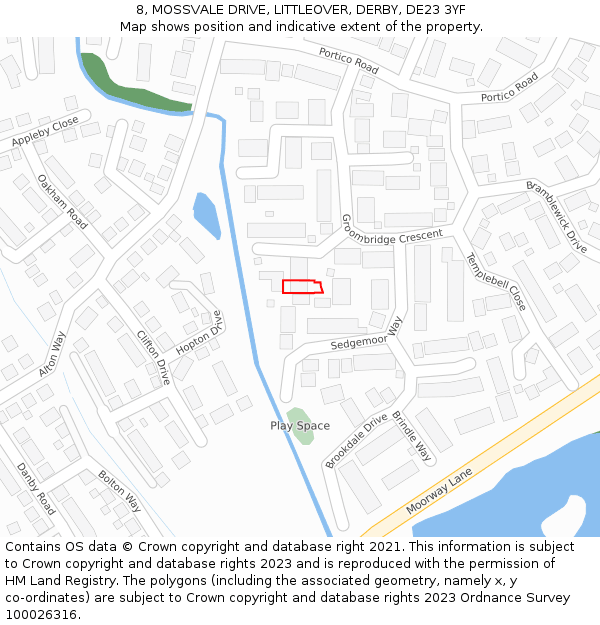 8, MOSSVALE DRIVE, LITTLEOVER, DERBY, DE23 3YF: Location map and indicative extent of plot