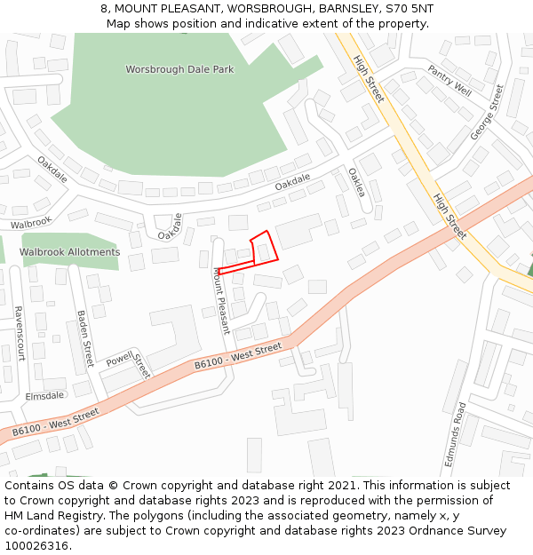 8, MOUNT PLEASANT, WORSBROUGH, BARNSLEY, S70 5NT: Location map and indicative extent of plot