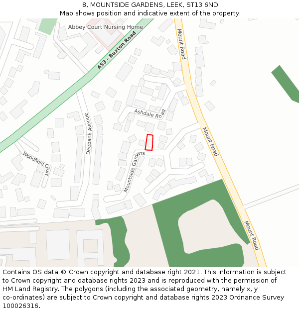 8, MOUNTSIDE GARDENS, LEEK, ST13 6ND: Location map and indicative extent of plot