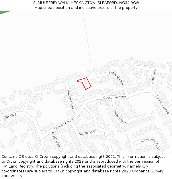 8, MULBERRY WALK, HECKINGTON, SLEAFORD, NG34 9GW: Location map and indicative extent of plot