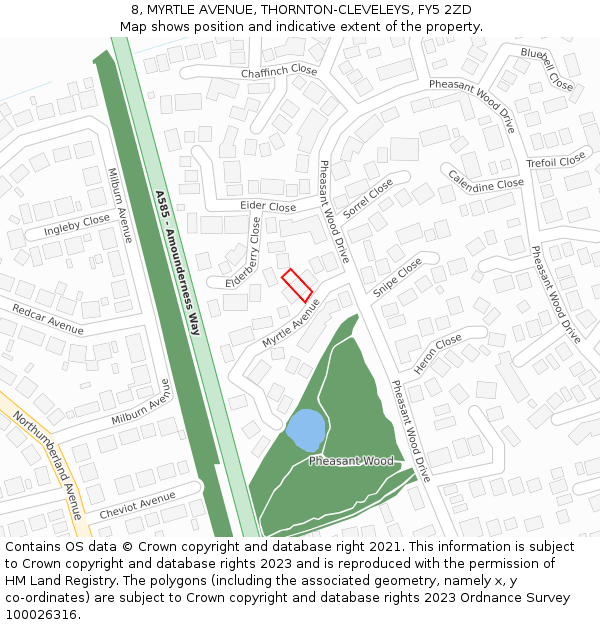 8, MYRTLE AVENUE, THORNTON-CLEVELEYS, FY5 2ZD: Location map and indicative extent of plot
