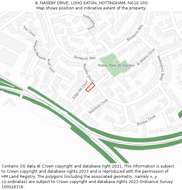 8, NASEBY DRIVE, LONG EATON, NOTTINGHAM, NG10 1PG: Location map and indicative extent of plot