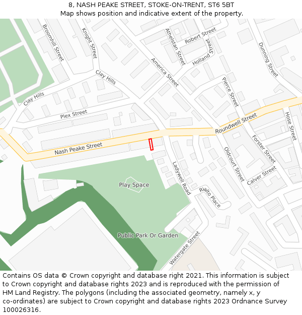 8, NASH PEAKE STREET, STOKE-ON-TRENT, ST6 5BT: Location map and indicative extent of plot