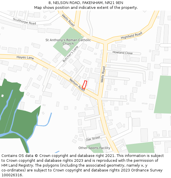 8, NELSON ROAD, FAKENHAM, NR21 9EN: Location map and indicative extent of plot