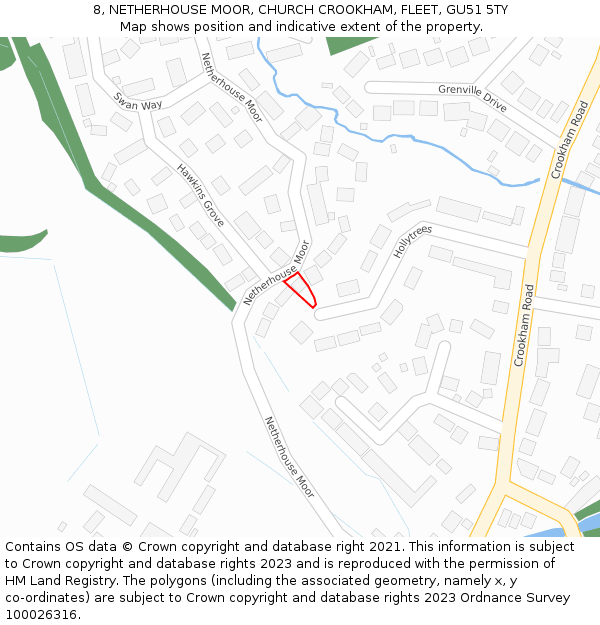 8, NETHERHOUSE MOOR, CHURCH CROOKHAM, FLEET, GU51 5TY: Location map and indicative extent of plot