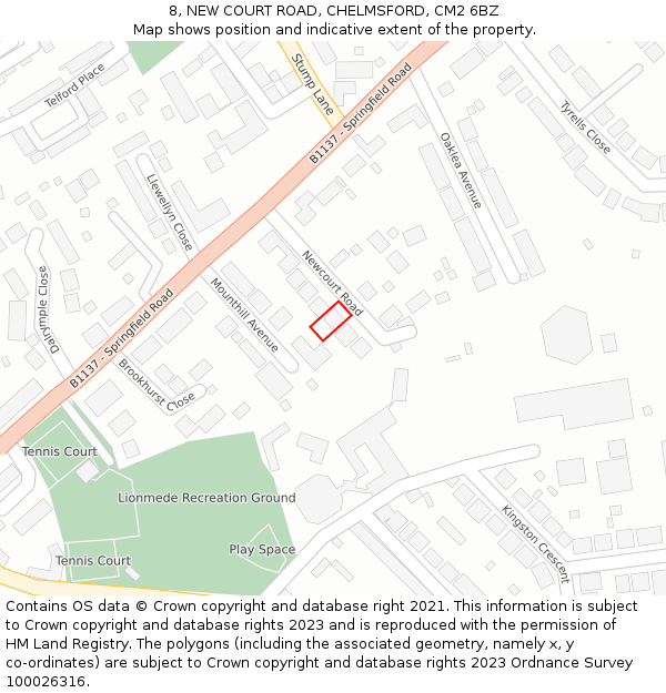 8, NEW COURT ROAD, CHELMSFORD, CM2 6BZ: Location map and indicative extent of plot