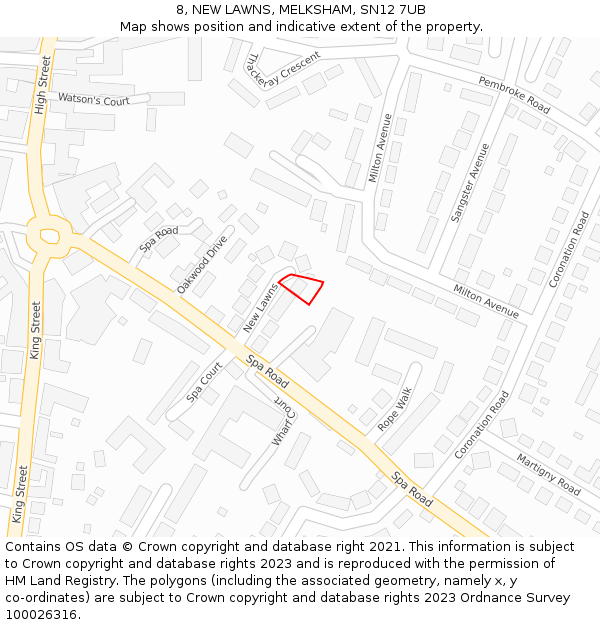 8, NEW LAWNS, MELKSHAM, SN12 7UB: Location map and indicative extent of plot