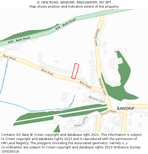 8, NEW ROAD, BAWDRIP, BRIDGWATER, TA7 8PT: Location map and indicative extent of plot
