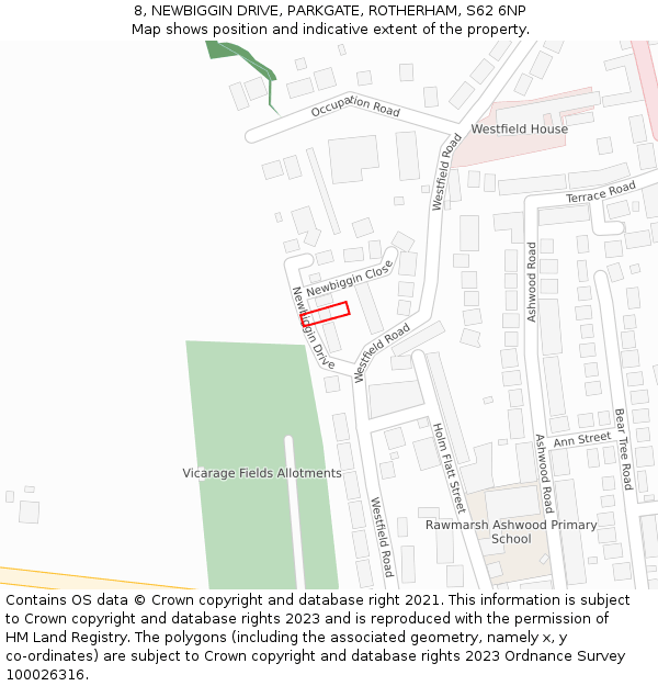 8, NEWBIGGIN DRIVE, PARKGATE, ROTHERHAM, S62 6NP: Location map and indicative extent of plot