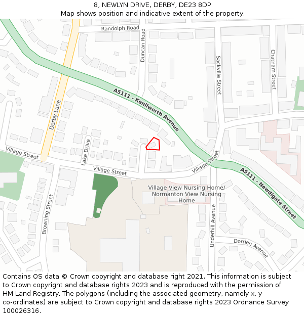8, NEWLYN DRIVE, DERBY, DE23 8DP: Location map and indicative extent of plot