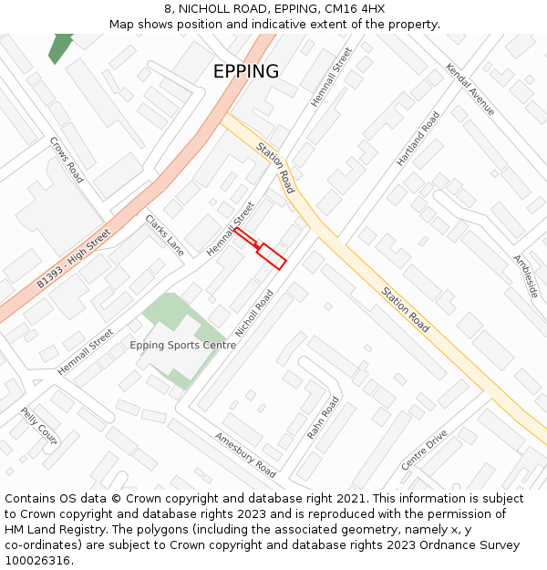 8, NICHOLL ROAD, EPPING, CM16 4HX: Location map and indicative extent of plot