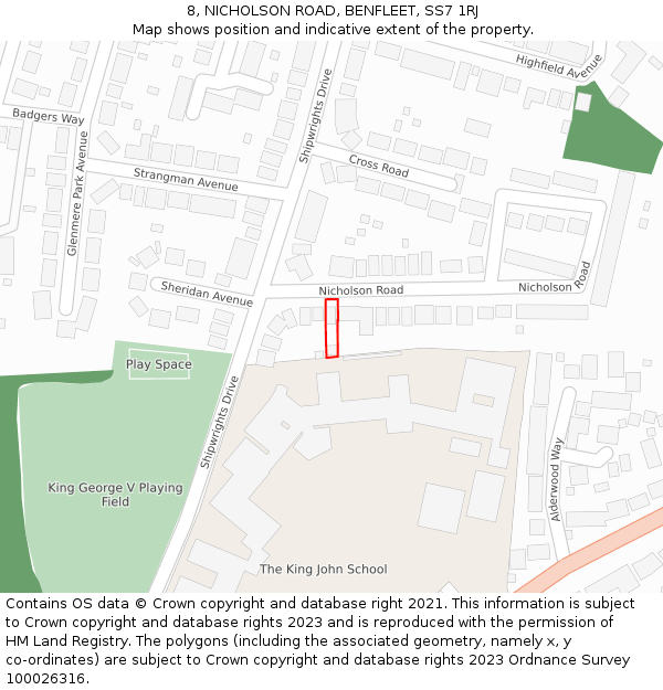 8, NICHOLSON ROAD, BENFLEET, SS7 1RJ: Location map and indicative extent of plot