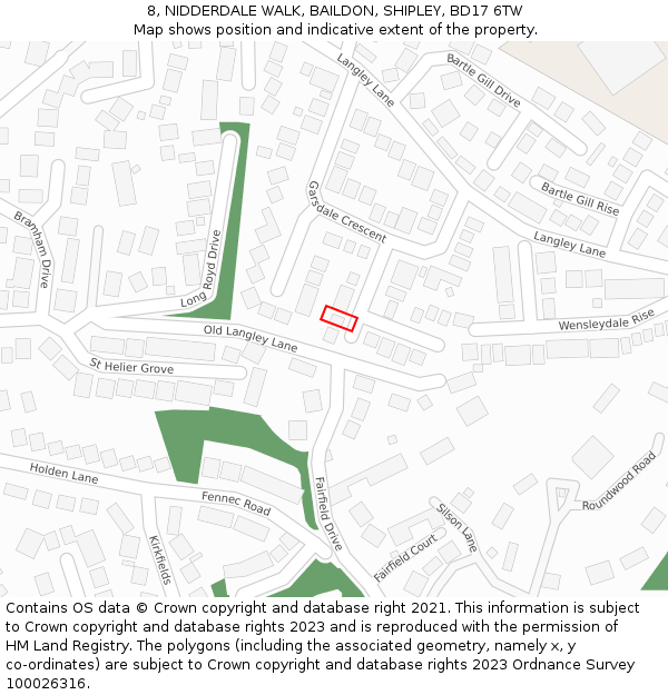 8, NIDDERDALE WALK, BAILDON, SHIPLEY, BD17 6TW: Location map and indicative extent of plot