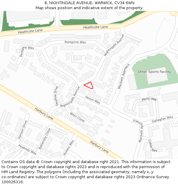 8, NIGHTINGALE AVENUE, WARWICK, CV34 6WN: Location map and indicative extent of plot