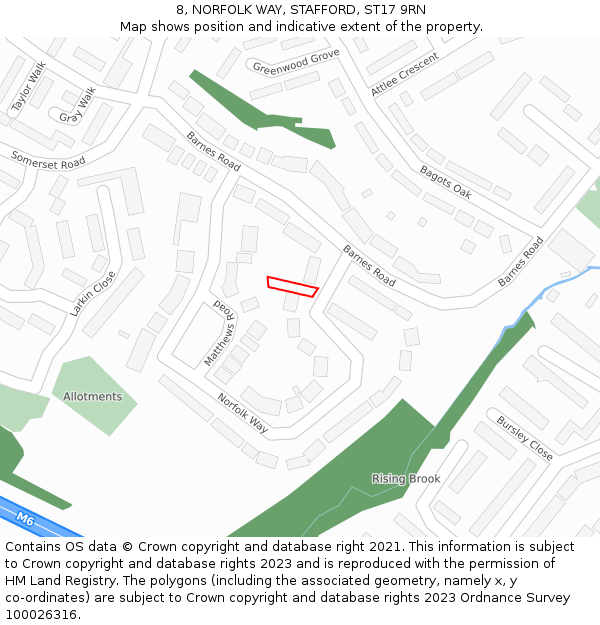 8, NORFOLK WAY, STAFFORD, ST17 9RN: Location map and indicative extent of plot