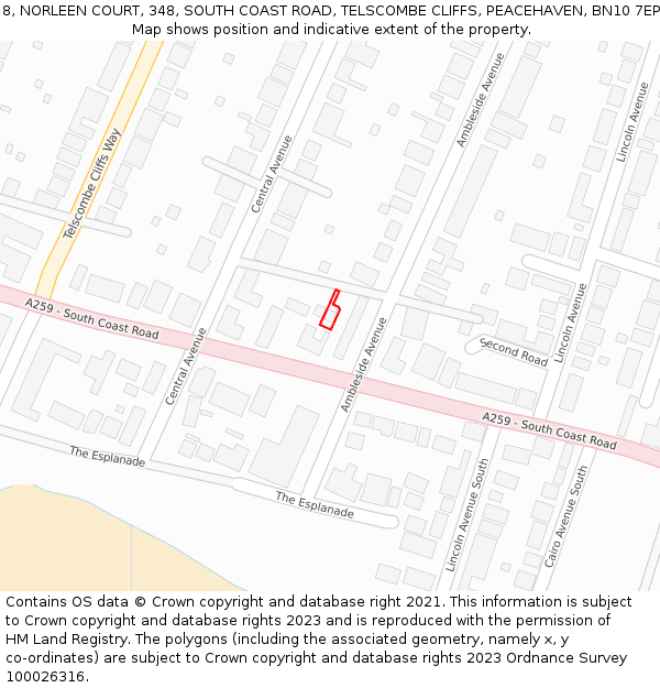 8, NORLEEN COURT, 348, SOUTH COAST ROAD, TELSCOMBE CLIFFS, PEACEHAVEN, BN10 7EP: Location map and indicative extent of plot