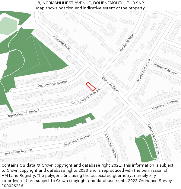 8, NORMANHURST AVENUE, BOURNEMOUTH, BH8 9NP: Location map and indicative extent of plot