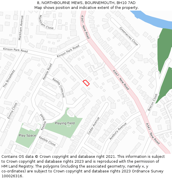 8, NORTHBOURNE MEWS, BOURNEMOUTH, BH10 7AD: Location map and indicative extent of plot