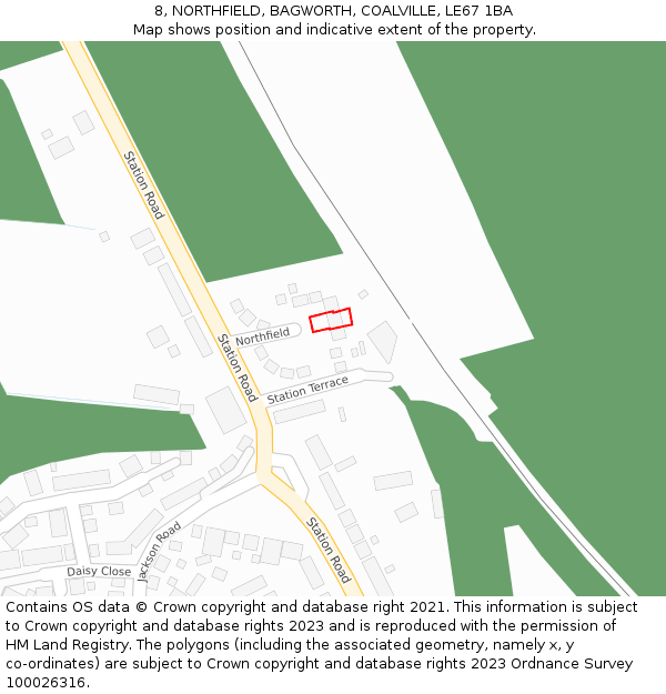 8, NORTHFIELD, BAGWORTH, COALVILLE, LE67 1BA: Location map and indicative extent of plot