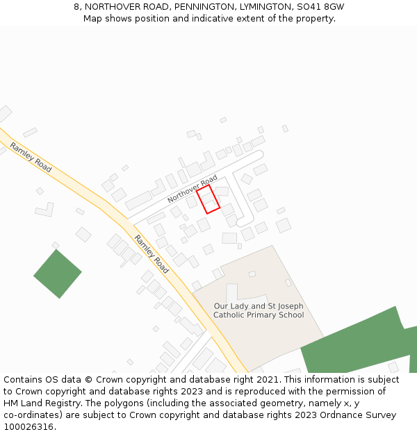 8, NORTHOVER ROAD, PENNINGTON, LYMINGTON, SO41 8GW: Location map and indicative extent of plot