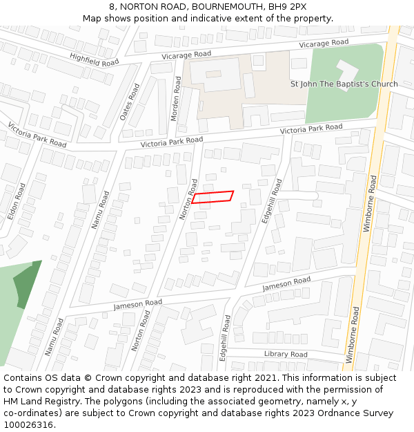 8, NORTON ROAD, BOURNEMOUTH, BH9 2PX: Location map and indicative extent of plot