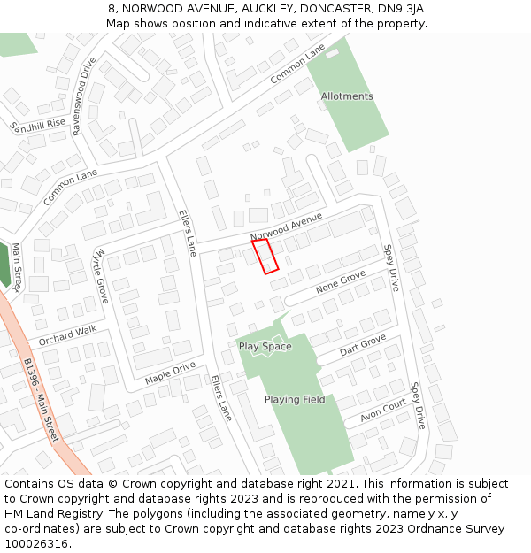 8, NORWOOD AVENUE, AUCKLEY, DONCASTER, DN9 3JA: Location map and indicative extent of plot