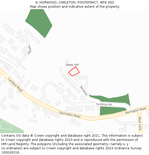 8, NORWOOD, CARLETON, PONTEFRACT, WF8 3SD: Location map and indicative extent of plot