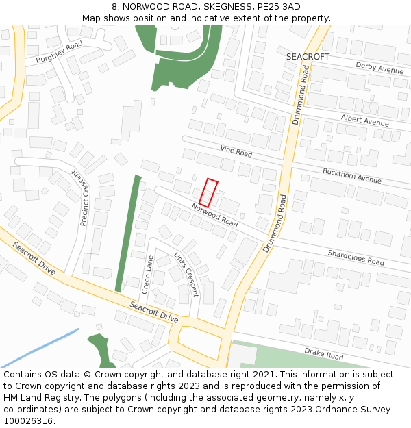 8, NORWOOD ROAD, SKEGNESS, PE25 3AD: Location map and indicative extent of plot