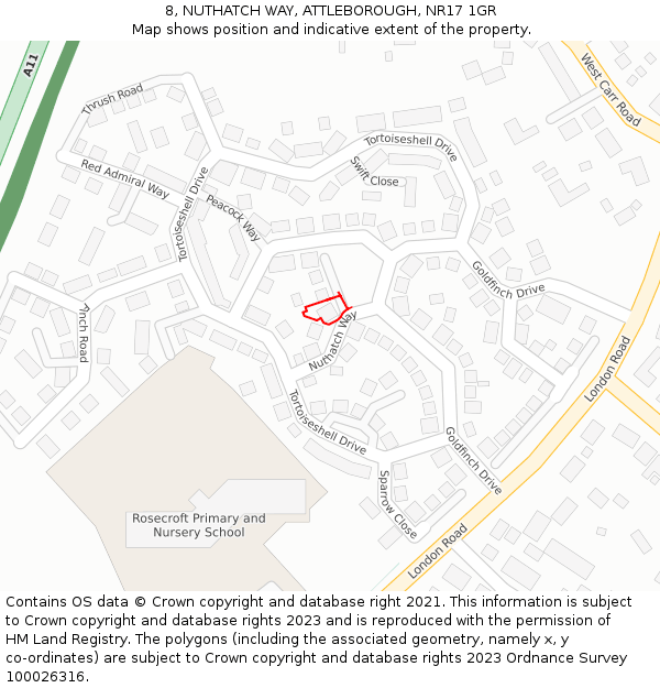 8, NUTHATCH WAY, ATTLEBOROUGH, NR17 1GR: Location map and indicative extent of plot