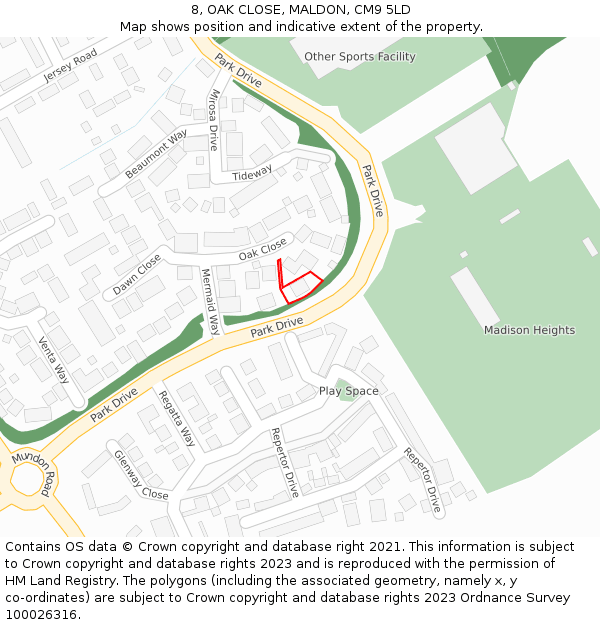 8, OAK CLOSE, MALDON, CM9 5LD: Location map and indicative extent of plot
