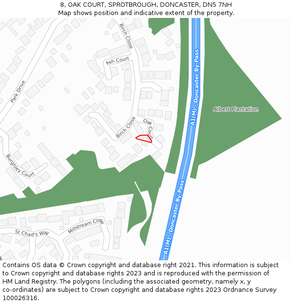 8, OAK COURT, SPROTBROUGH, DONCASTER, DN5 7NH: Location map and indicative extent of plot