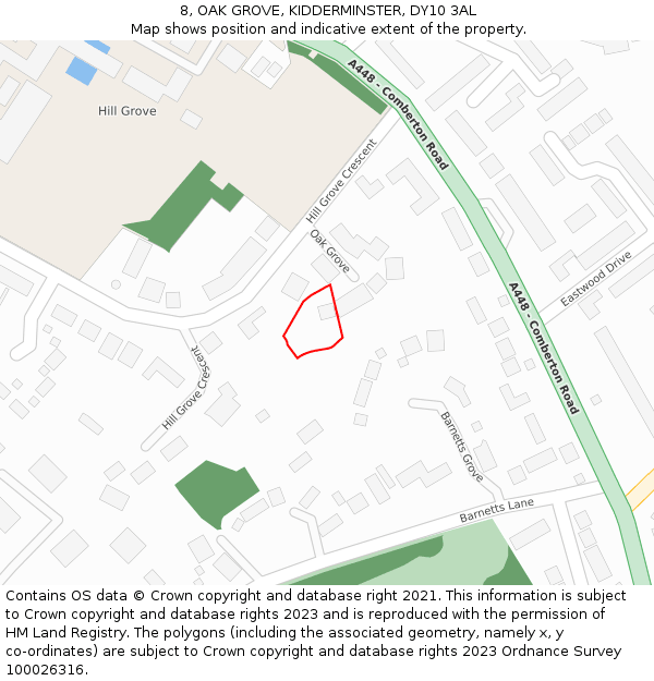 8, OAK GROVE, KIDDERMINSTER, DY10 3AL: Location map and indicative extent of plot