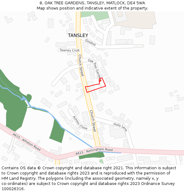 8, OAK TREE GARDENS, TANSLEY, MATLOCK, DE4 5WA: Location map and indicative extent of plot