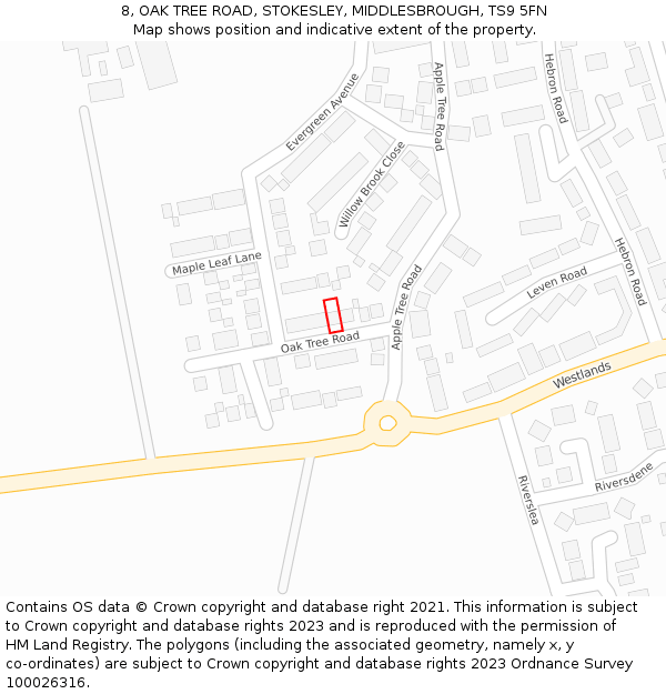 8, OAK TREE ROAD, STOKESLEY, MIDDLESBROUGH, TS9 5FN: Location map and indicative extent of plot