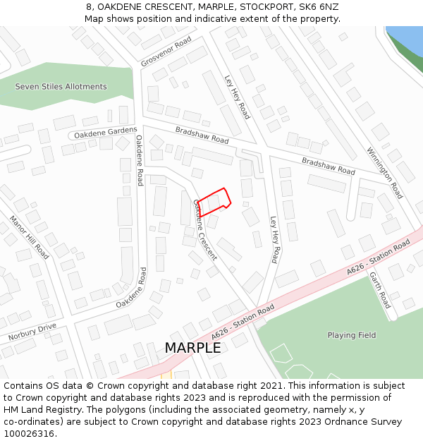 8, OAKDENE CRESCENT, MARPLE, STOCKPORT, SK6 6NZ: Location map and indicative extent of plot